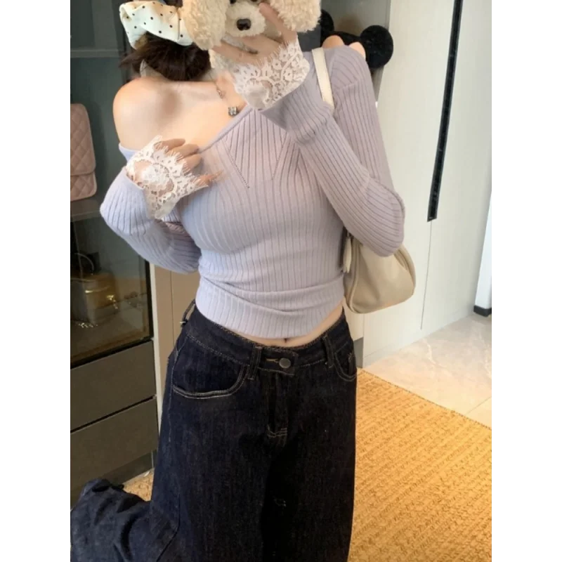 Odzież damska Jesień Zima Trend Prostota Dzianina Asymetryczny Kołnierz Damskie Jednolite Kolory Prążkowane Wąskie Swetry Wyszczuplające