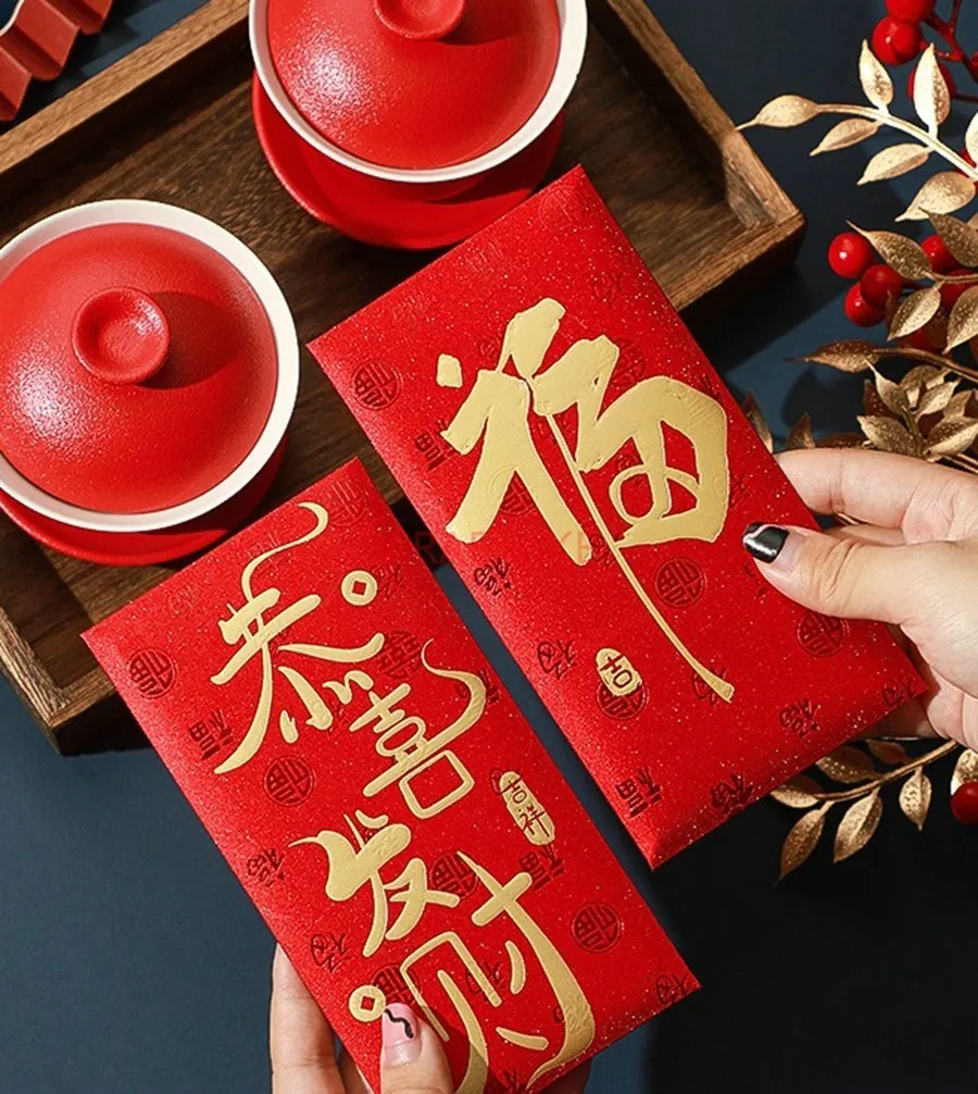 6PCS Red Packet For Gift Bag Wedding Red Envelope Thickened Three-dimensional Dragon Print Colorful Gifts angpao packet