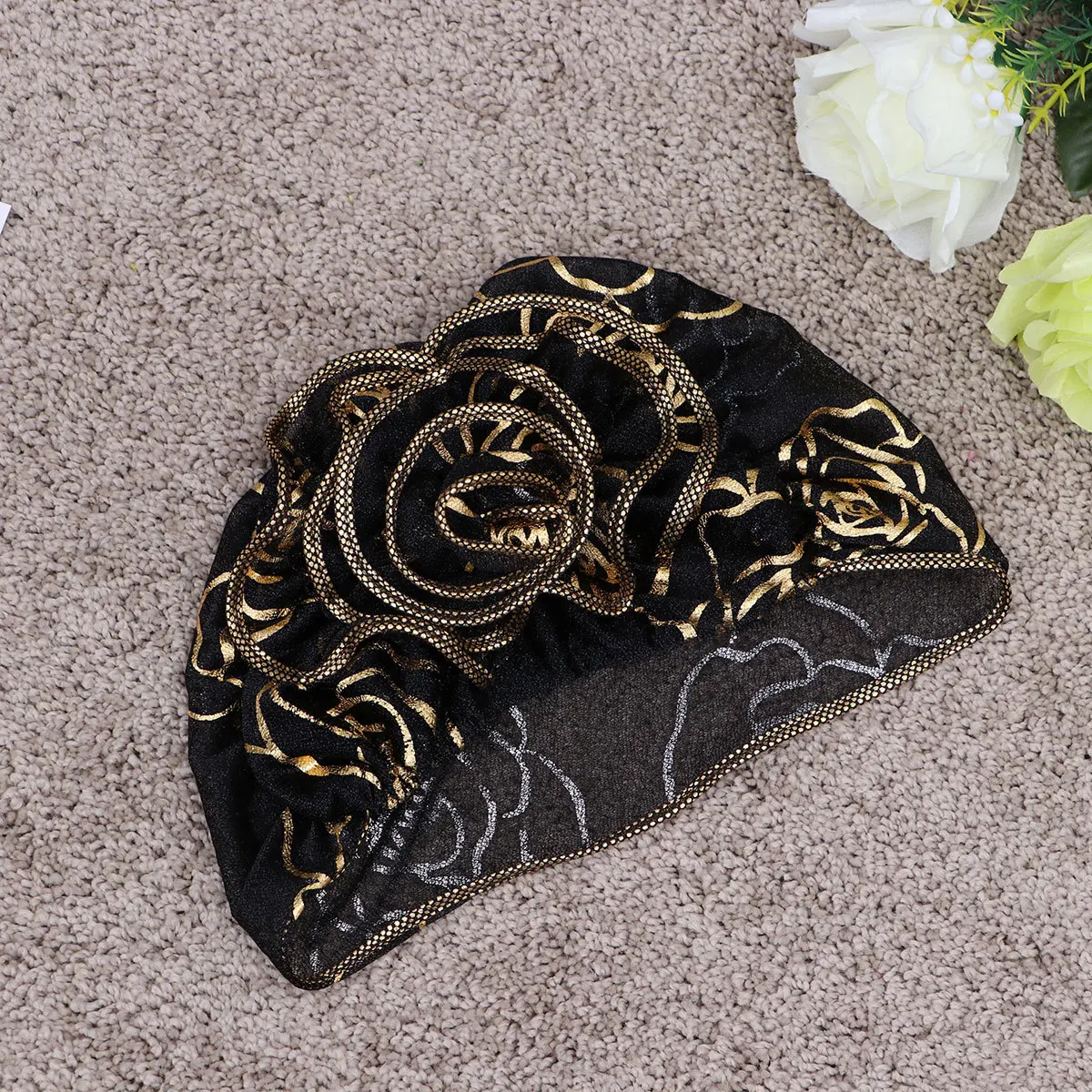 

Women Muslim Hat Turban Floral Gauze Bronzing Lace Ruffle Beanie Elegant Breathable Comfortable Headwear Hair Loss Chemo One