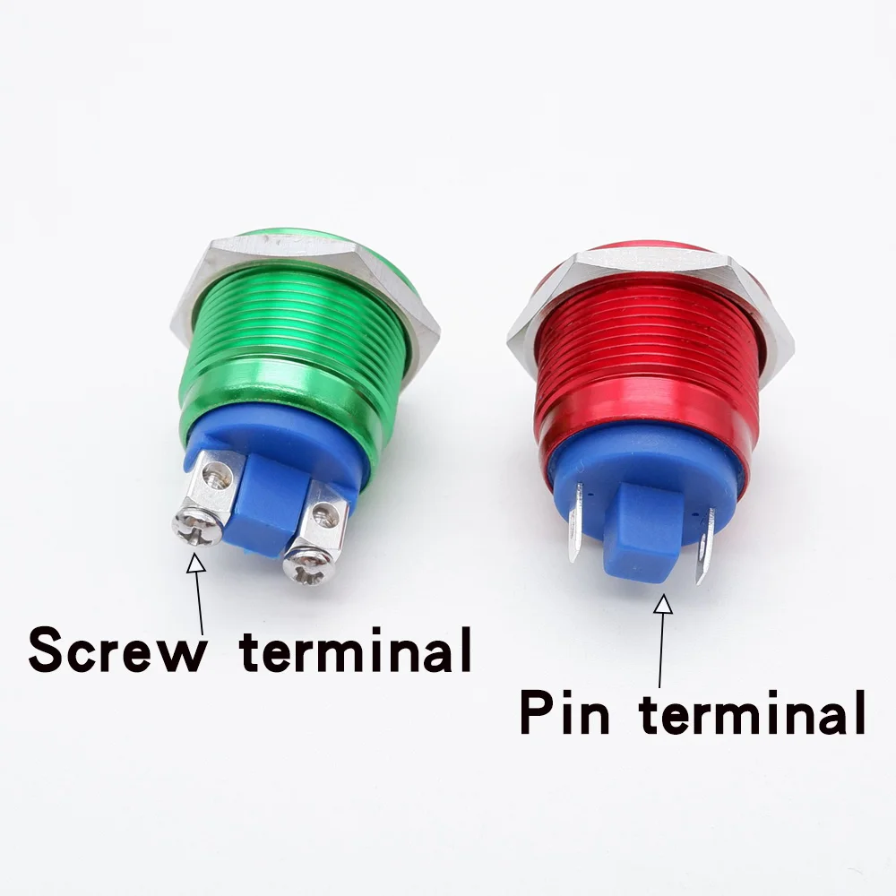 19mm Metal Push Button Switch Self Reset Momentary Screw Pin Terminal Red Blue Black Green Yellow Color NO Normal Open Switches