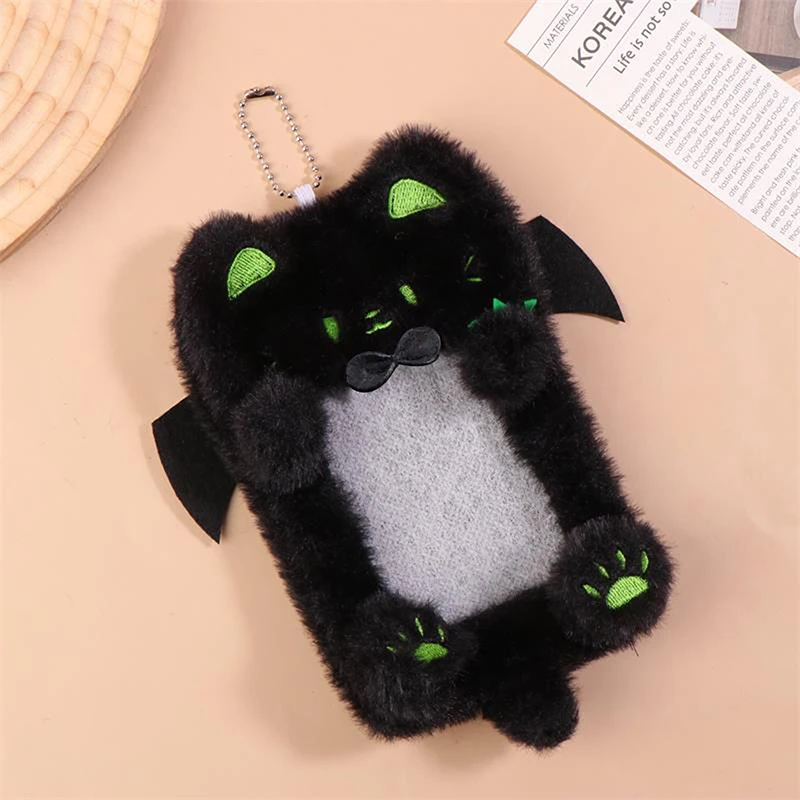 Cartoon Cute Black Cat Plush Card Holder Photocard Case Bag Keyring Pendant Idol Photo Protective Cover Student Card Holder Gift - view 2
