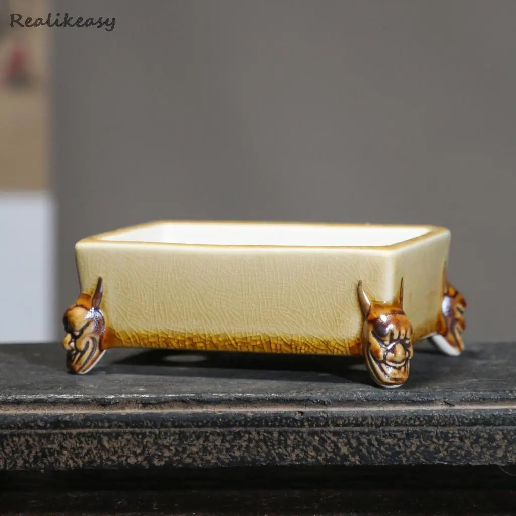 Purple Clay Flower Pot Japanese Style Ceramic Bonsai Desktop Decorative Flower Pot Creative Retro Succulent Decorative Pot LC299