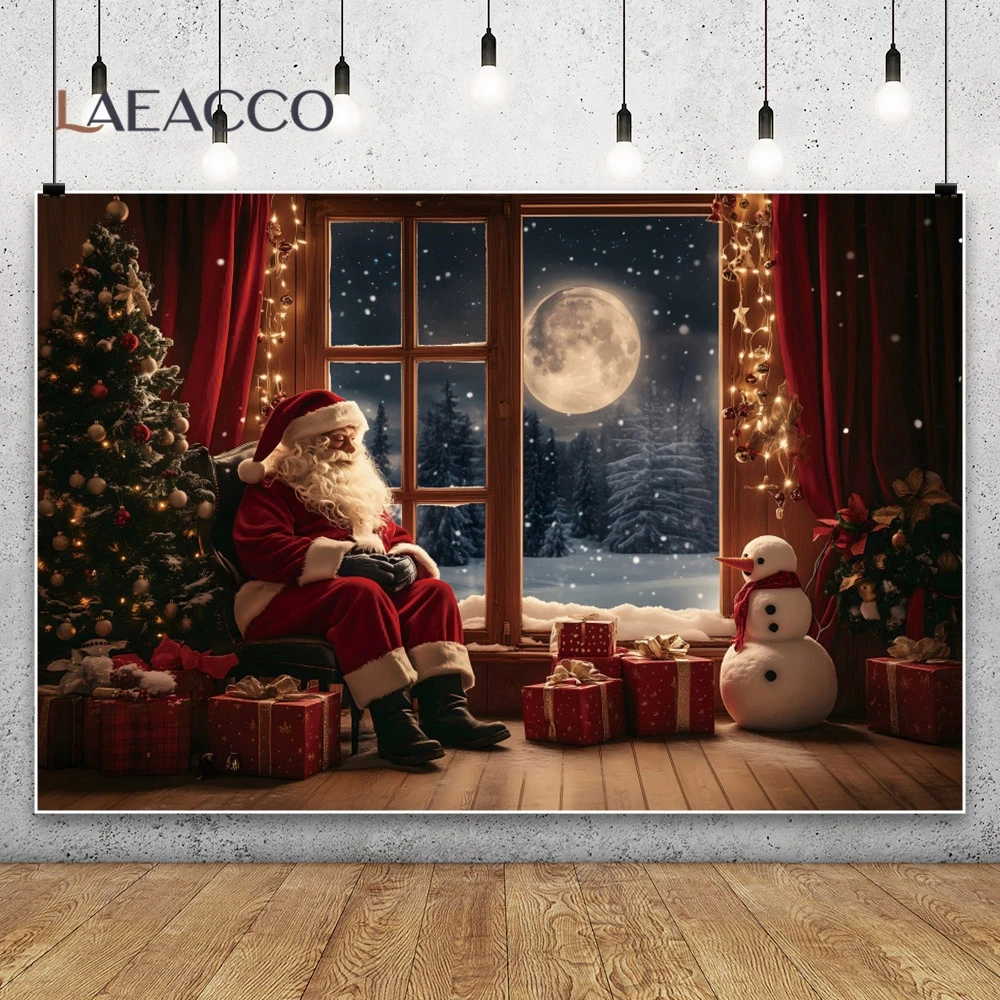 Santa Claus Photography Background Christmas Family Party Xmas Tree Fireplace Winter Snow Falling Kids Indoor Photocall Backdrop