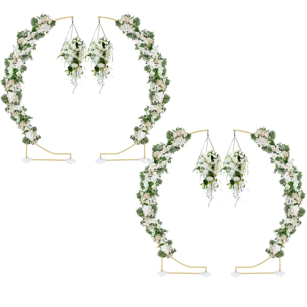 

4pcs Curved Wedding Arch Backdrop Stand Bridal Shower 8.2ft Gold Wedding Arch Half Metal Balloon Arch for Wedding Party