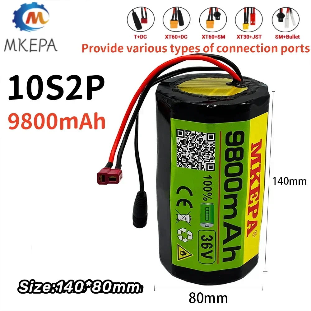 

Cylindrical 10s2p 36V 9.8AH 18650 lithium-ion rechargeable battery pack 500W suitable for electric bicycles, scooters+BMS