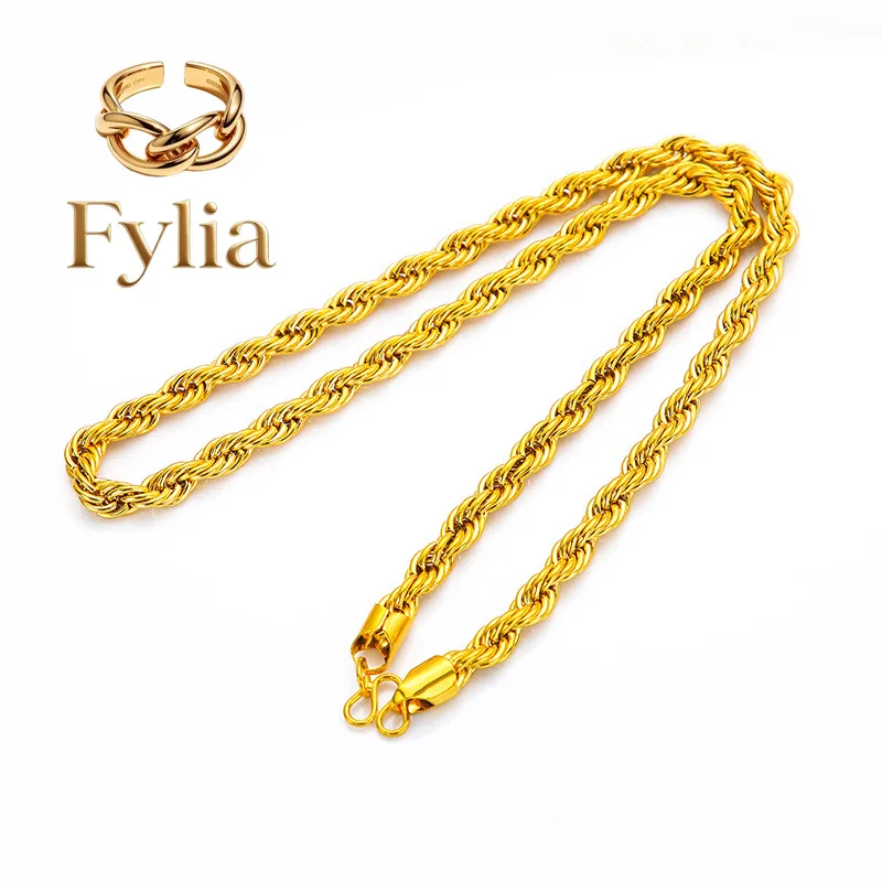 

Fylia Jewelry Twist Boss Necklace 24K Gold AU999 Unisex - Elegant, great for gifting business professionals