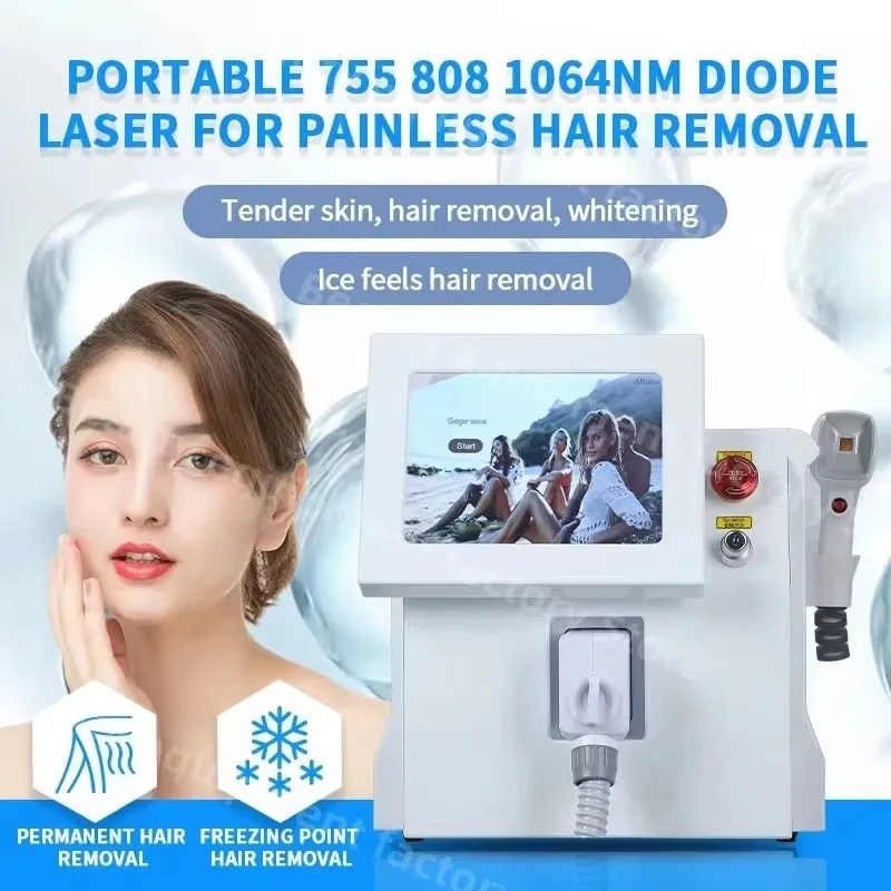 

New Diode Laser Hair Removal Machine 3 Wavelength 755 808 1064nm Freezing Point Painless Permanent Hair Removal