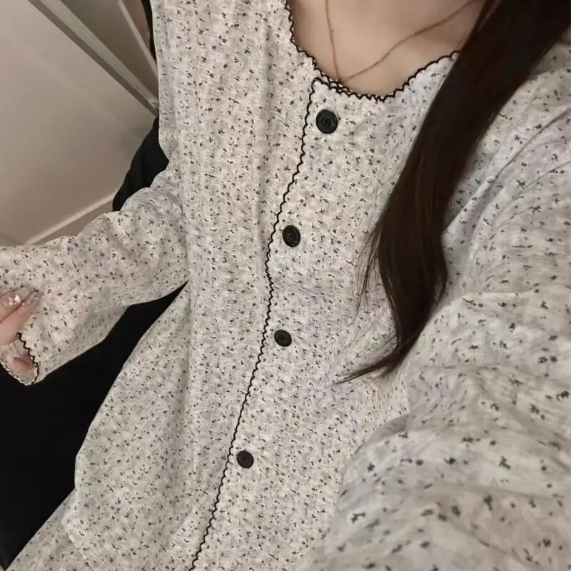 

Pajama Set Comfortable Sleepwear Long Sleeve Loose cardigan cloud cotton Female Spring Autumn Casual Korean version new style