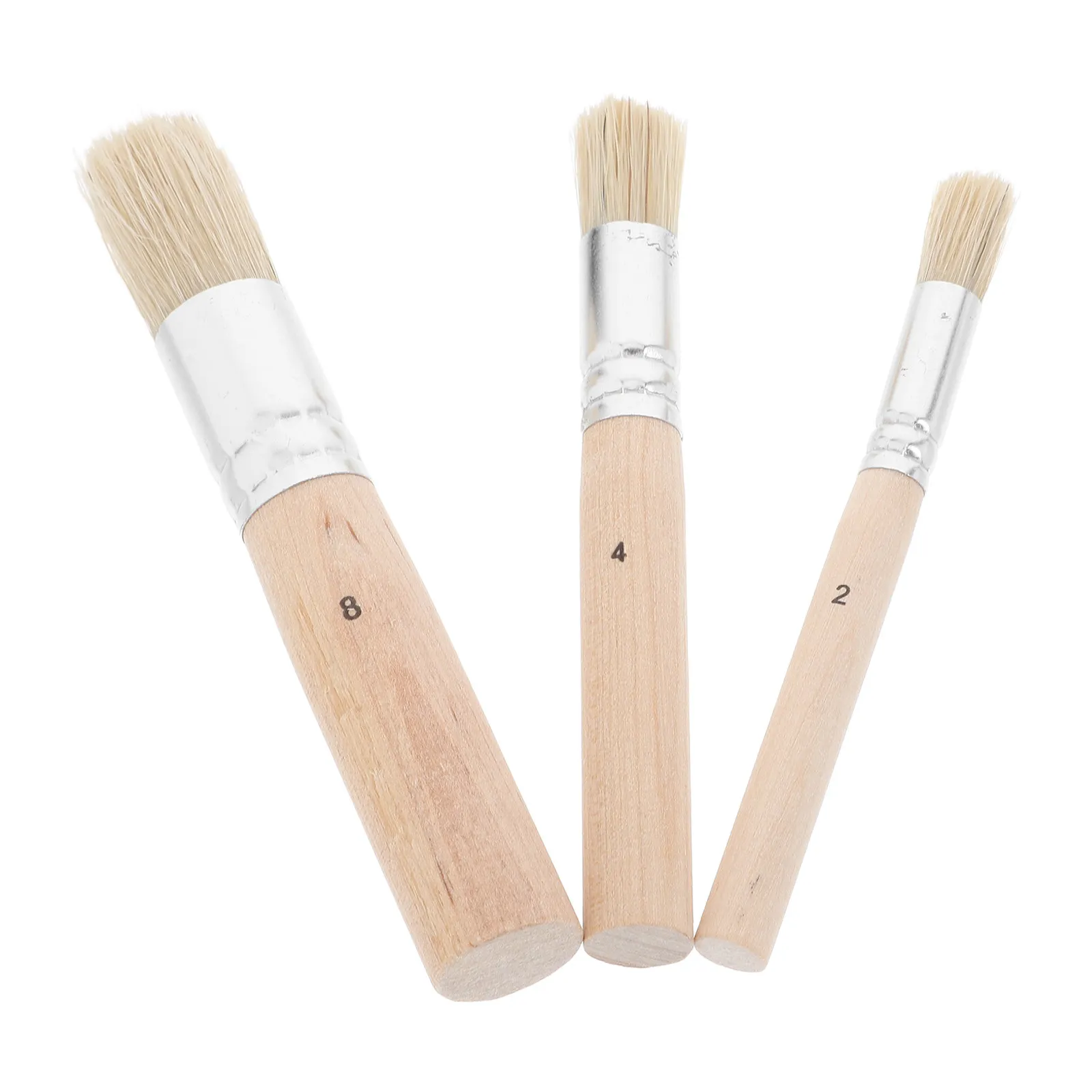3Pcs Round Paint Brush Set Wooden Handle Bristle Brushes for Acrylic Chalk Wax Painting Stencil Art DIY Crafts Detail Work