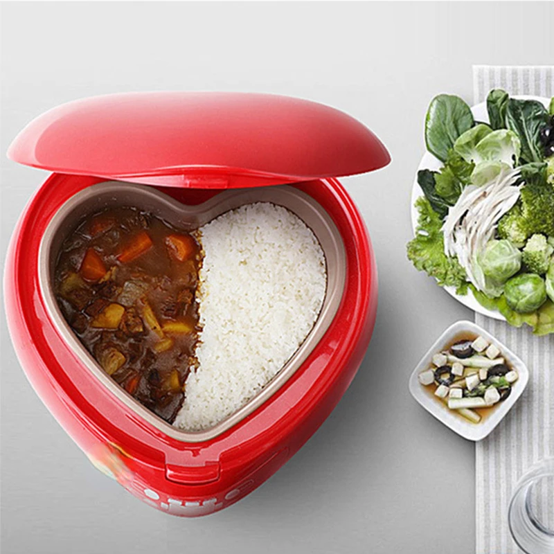 Penanak nasi berbentuk hati 300W 1,8 l, penanak nasi Mini cerdas dengan fungsi memasak nasi, memasak, bubur, dan membuat kue