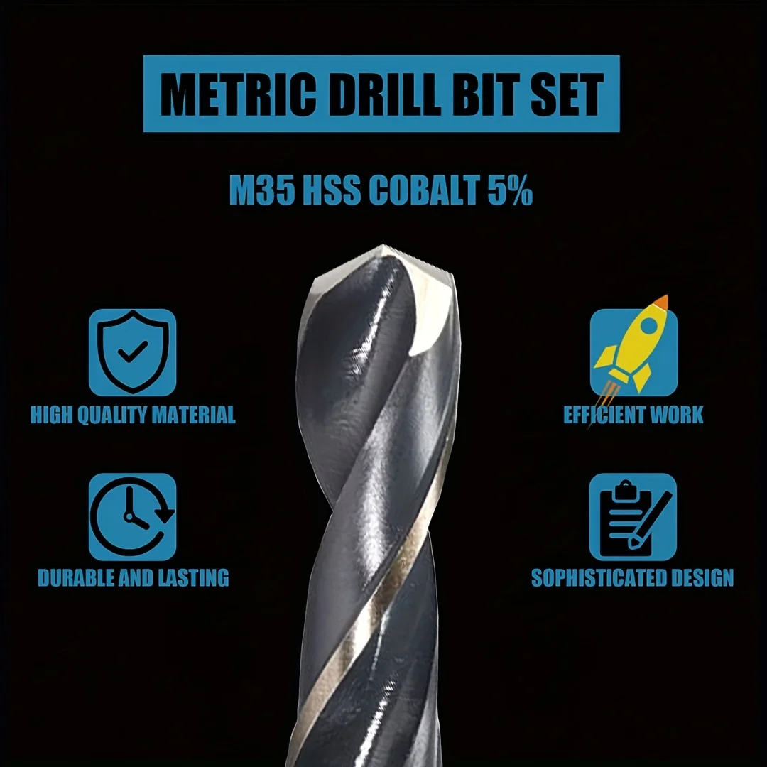 코발트 라운드 스트레이트 핸들 메트릭 드릴 비트 세트, M35, 1mm-10mm 드릴 비트 세트, 캐스트 다리미, 구리, 19 개