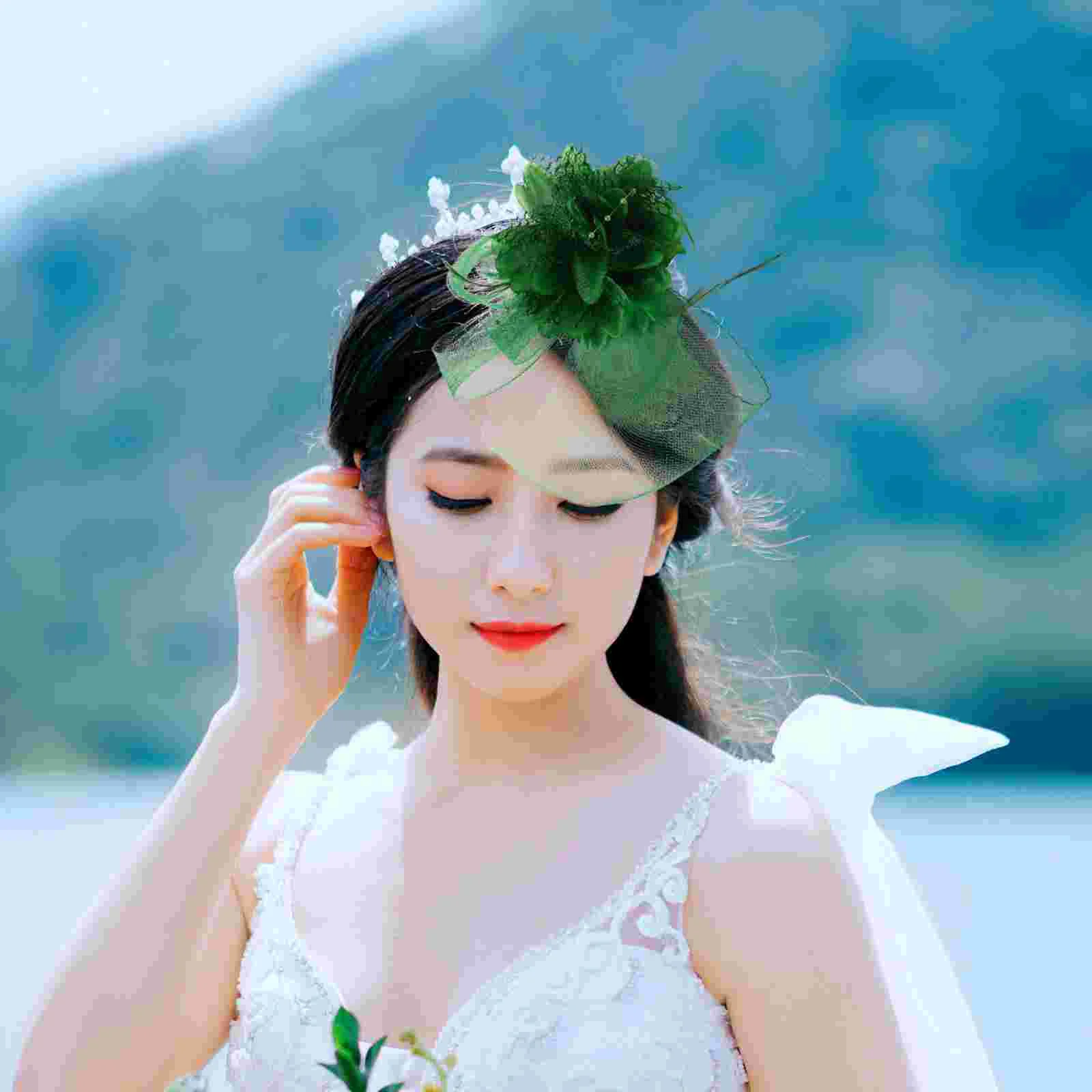 1 pcs Elegant Bridal Headpiece Green Flower Headband Romantic Fascinator Hat Headband for Women Versatile for Wedding