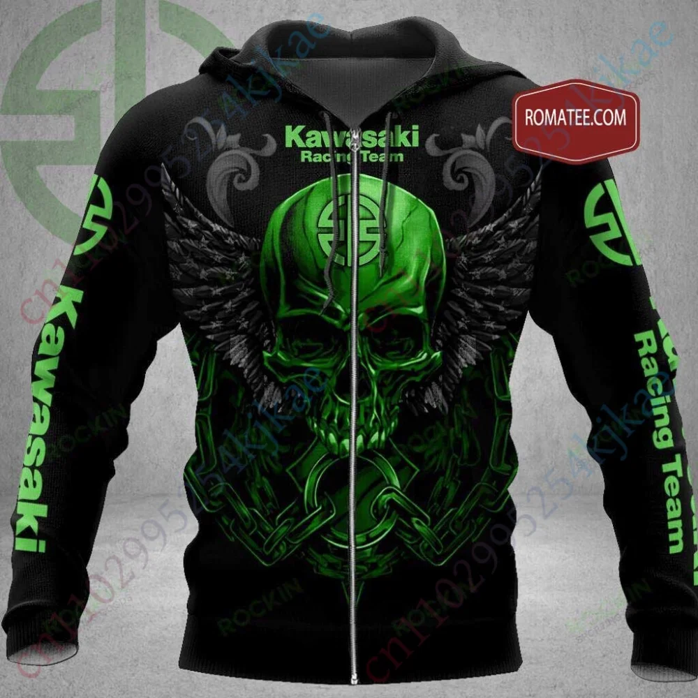 

Kawasaki Man hoodie Long sleeve Anime Men Clothing Casual Sweatshirt Sport Hooded zip-up Harajuku Unisex Motorcycle Streetwear