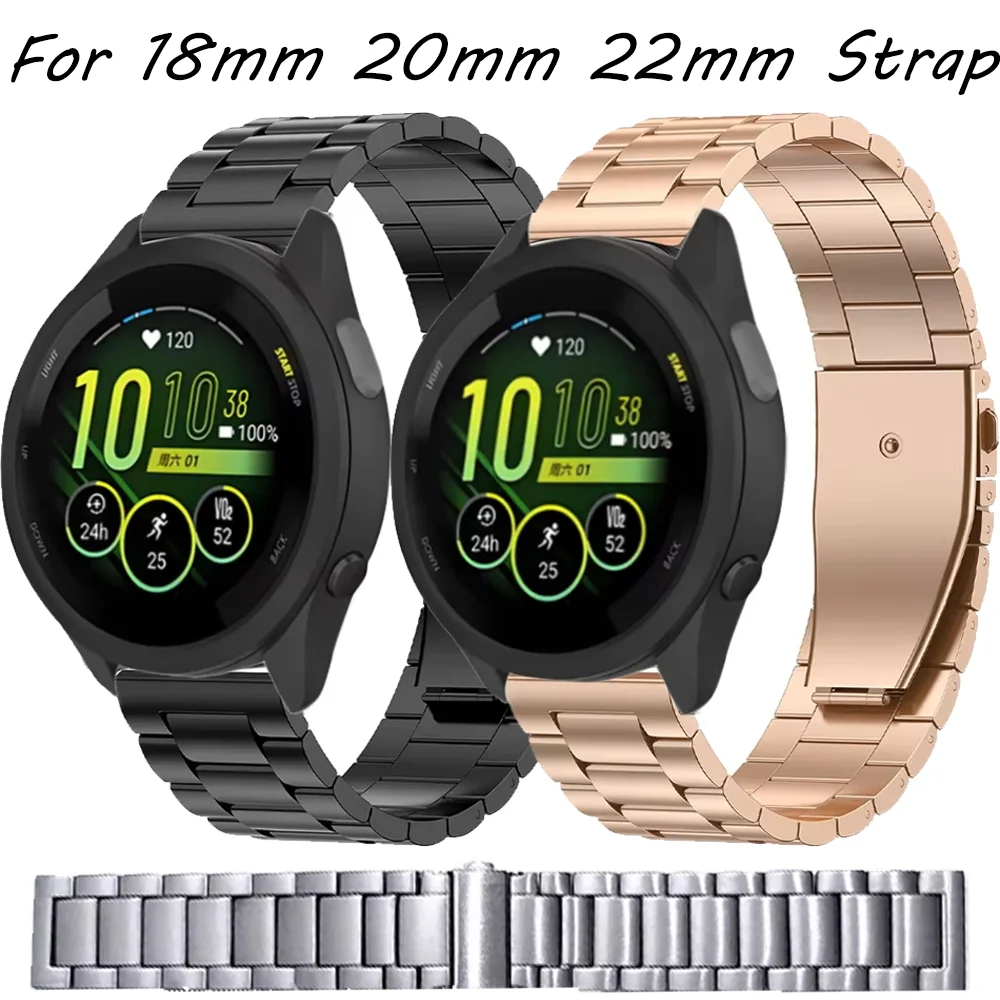 Correa de Metal de 18mm, 20mm y 22mm para Garmin Forerunner 55 165 955 255S 265S Active 5/Venu 3 2/Vivomove Trend, accesorios de correa de pulsera