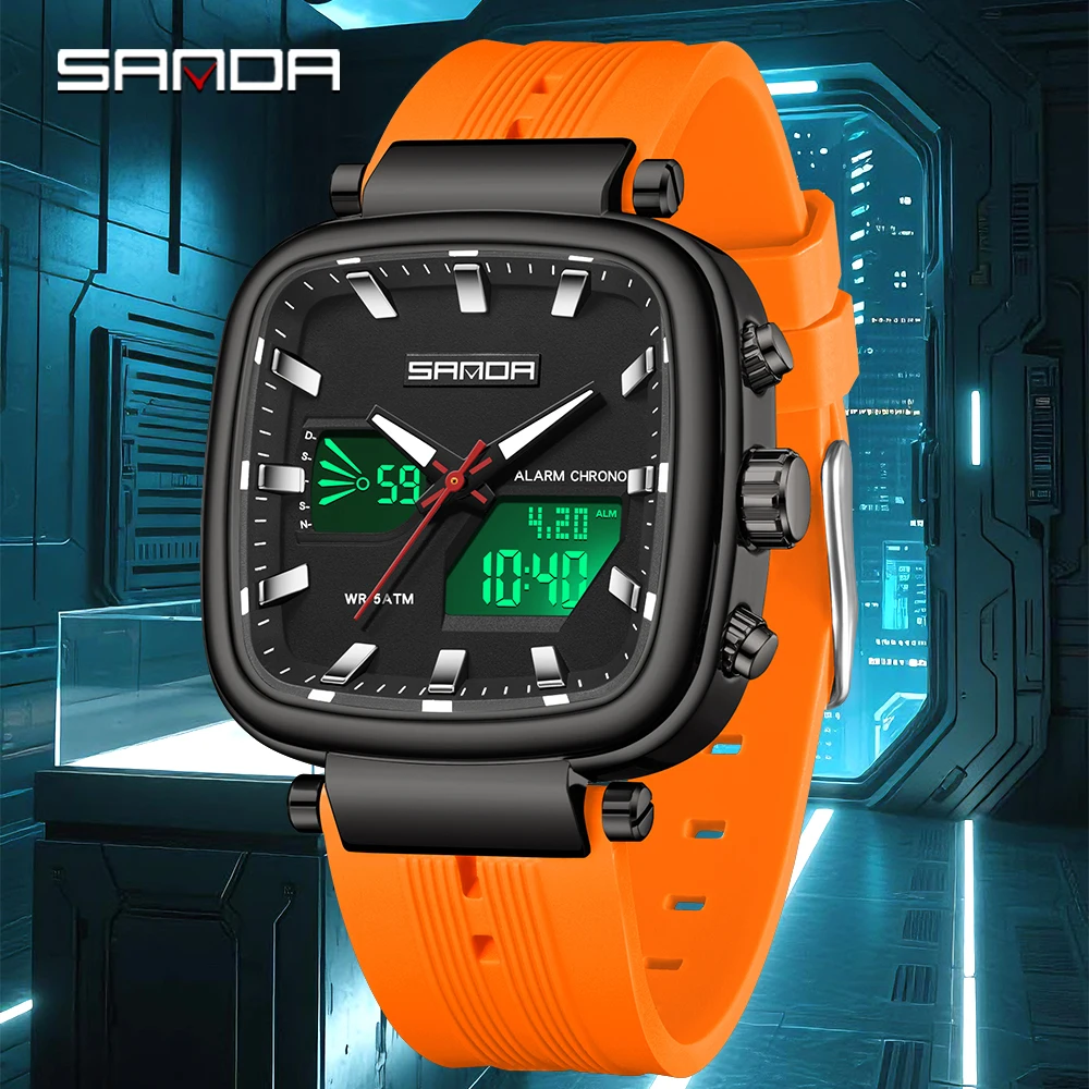 

Модные мужские электронные часы SANDA, лучшие брендовые 6282, спортивные водонепроницаемые светодиодные мужские электронные часы с двойным дисплеем