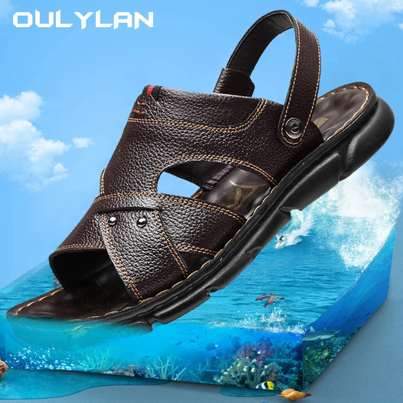 Fashion Sandals NEW Summer Beach Water Trekking Shoes  for Men Outwear Driving Sandals Trendy Leather Soft Sole Slippers