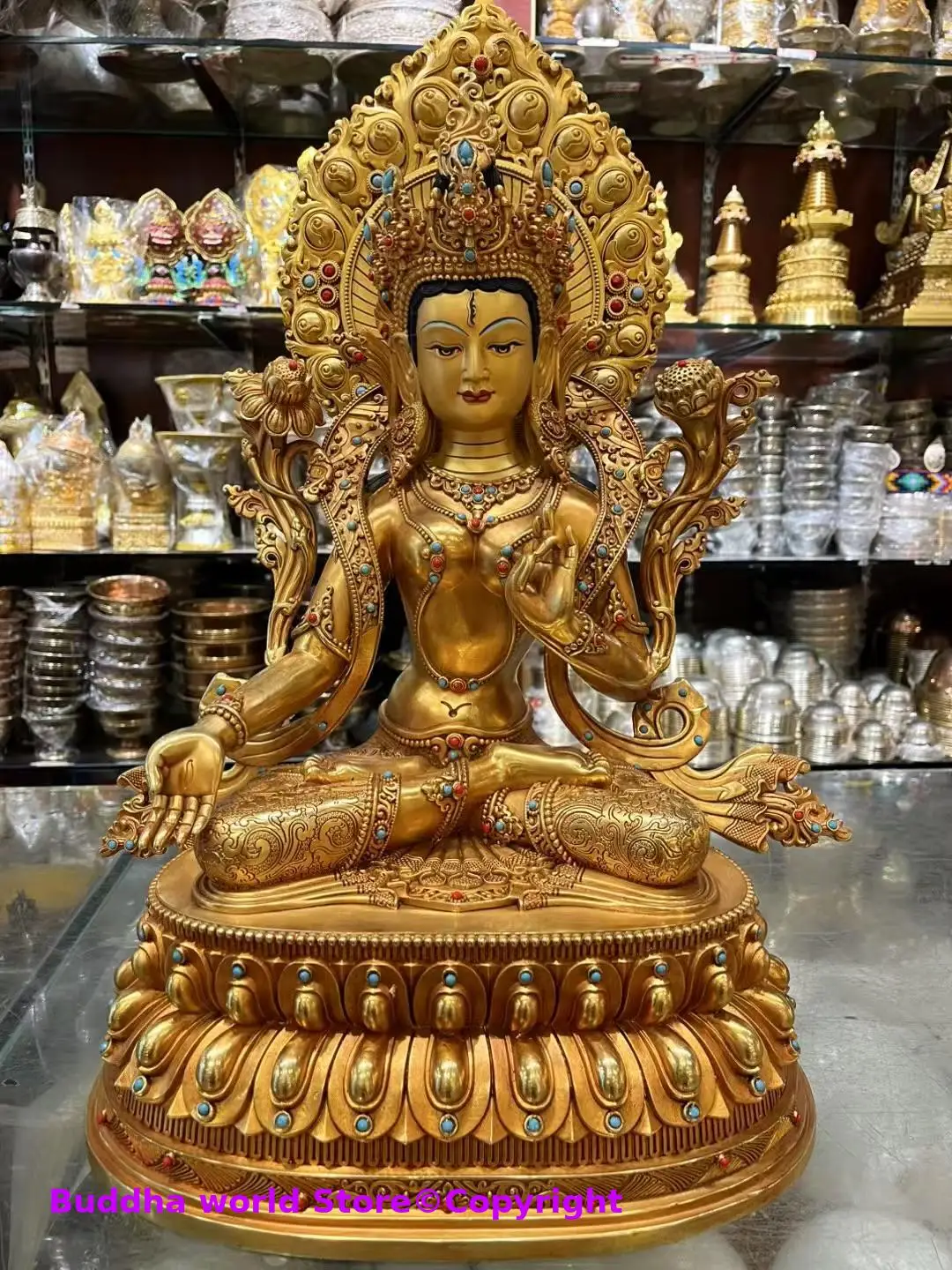33cm large high-end Buddha statue Exquisite copper Buddha white tara Padmasambhava Guru Rinpoche Tibet Buddhist worship buddha