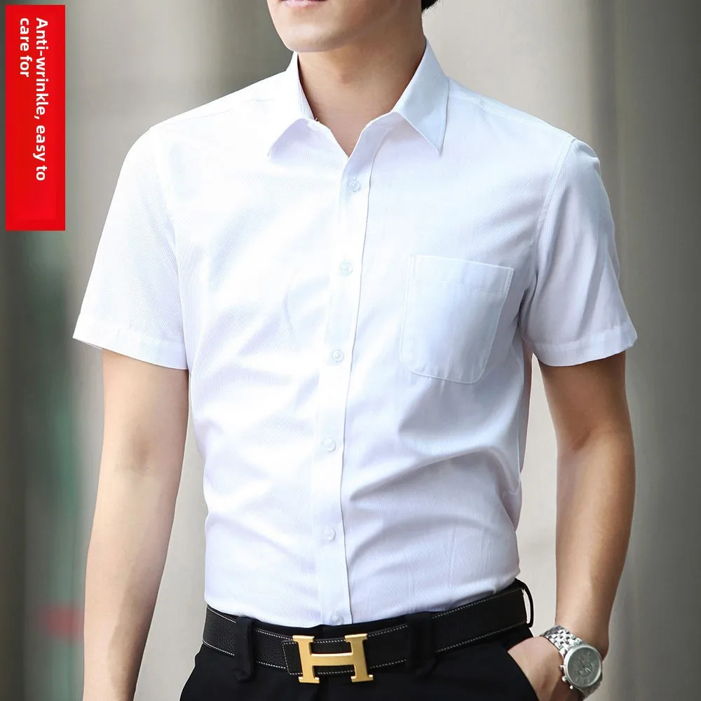 

Summer Men's ort Sve White irt Casual Workwear Slim Fit Busin Casual Polyester Fiber Square Collar Chinese Production