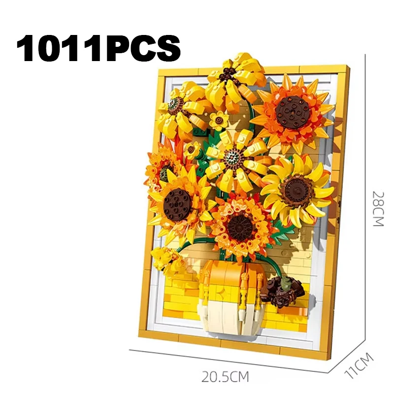 Creatieve Van Gogh Zonnebloemen Boeket Schilderij Bouwstenen Bloem Potplant Decoratie Monteren Bakstenen Speelgoed Kid Meisjes Gift