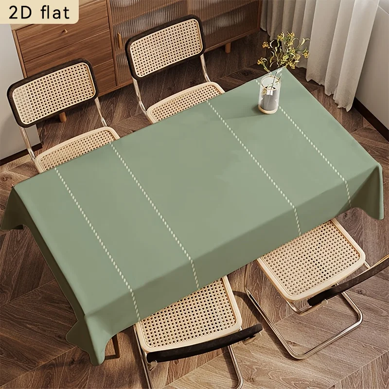 One tablecloth in sage green with white and vertical stripes, for 2D flat kitchen or dining area.