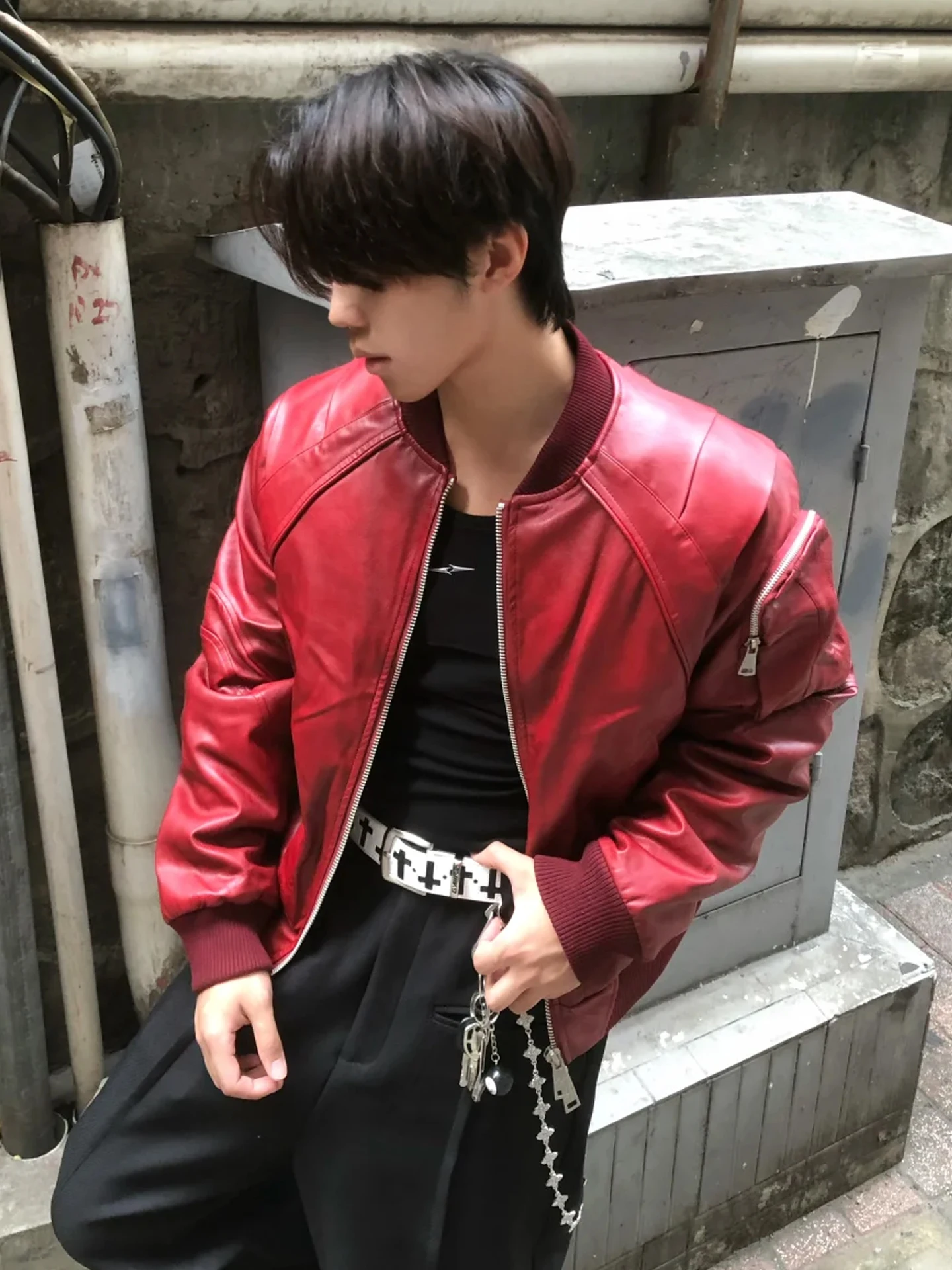 

Bomber Sle Patchwork Motorcycle Jaet Leather Coat Men's Women's Structural Pilot ort Wide Cool Casual PU Leather Jaet