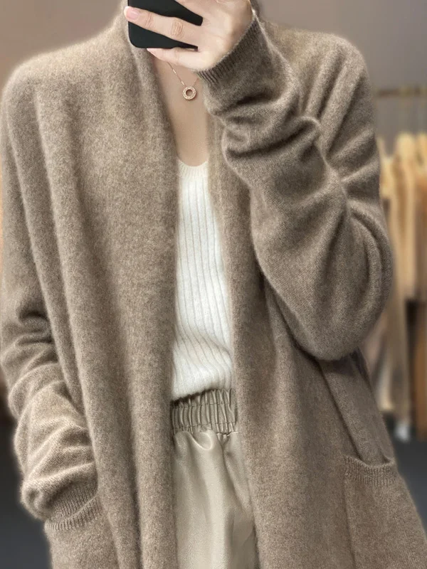 

Long cardigan sweater female 100% pure cashmere autumn loose lazy wind high-end sweater coat.