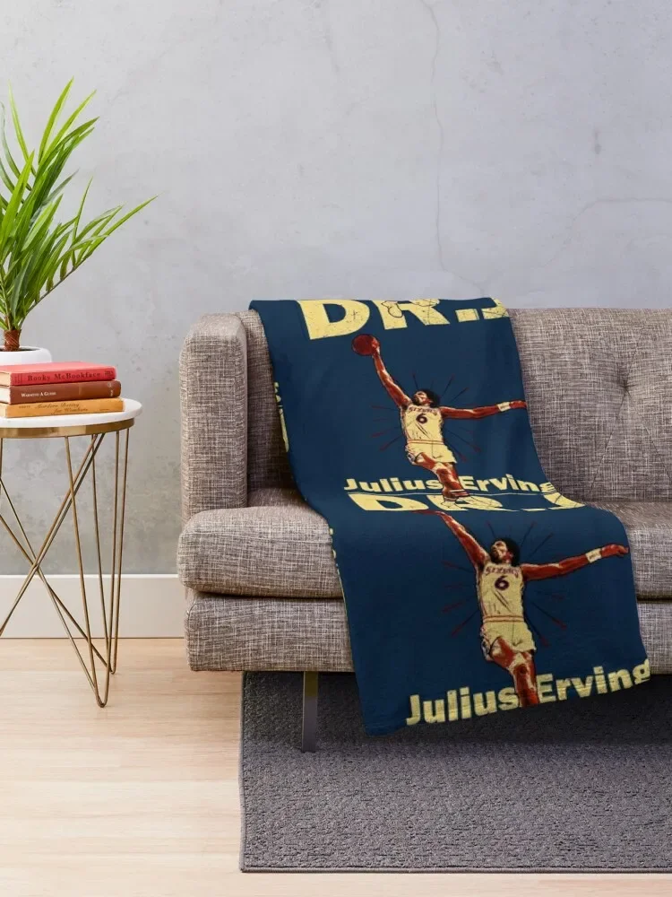 Dr.J Julius Erving - Old School Dunk D Throw Blanket Flannel Fabric Blankets For Bed Blankets