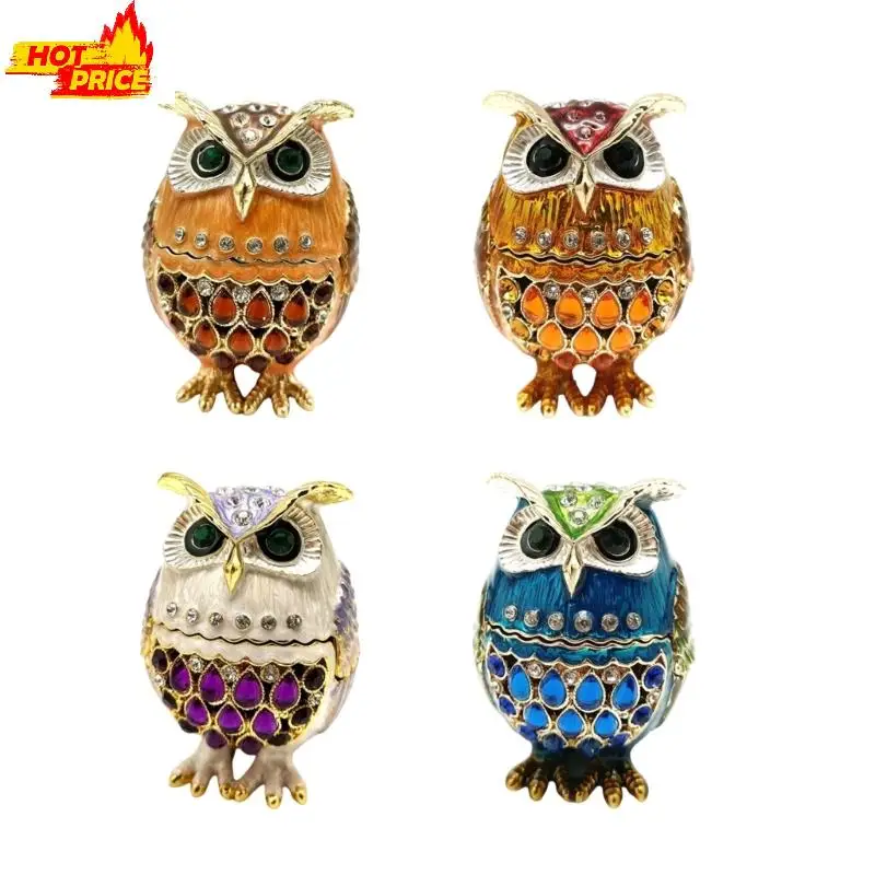 

Покрытый кристаллами футляр для хранения ювелирных изделий в стиле совы, прочная конструкция из сплава для коллекций сережек