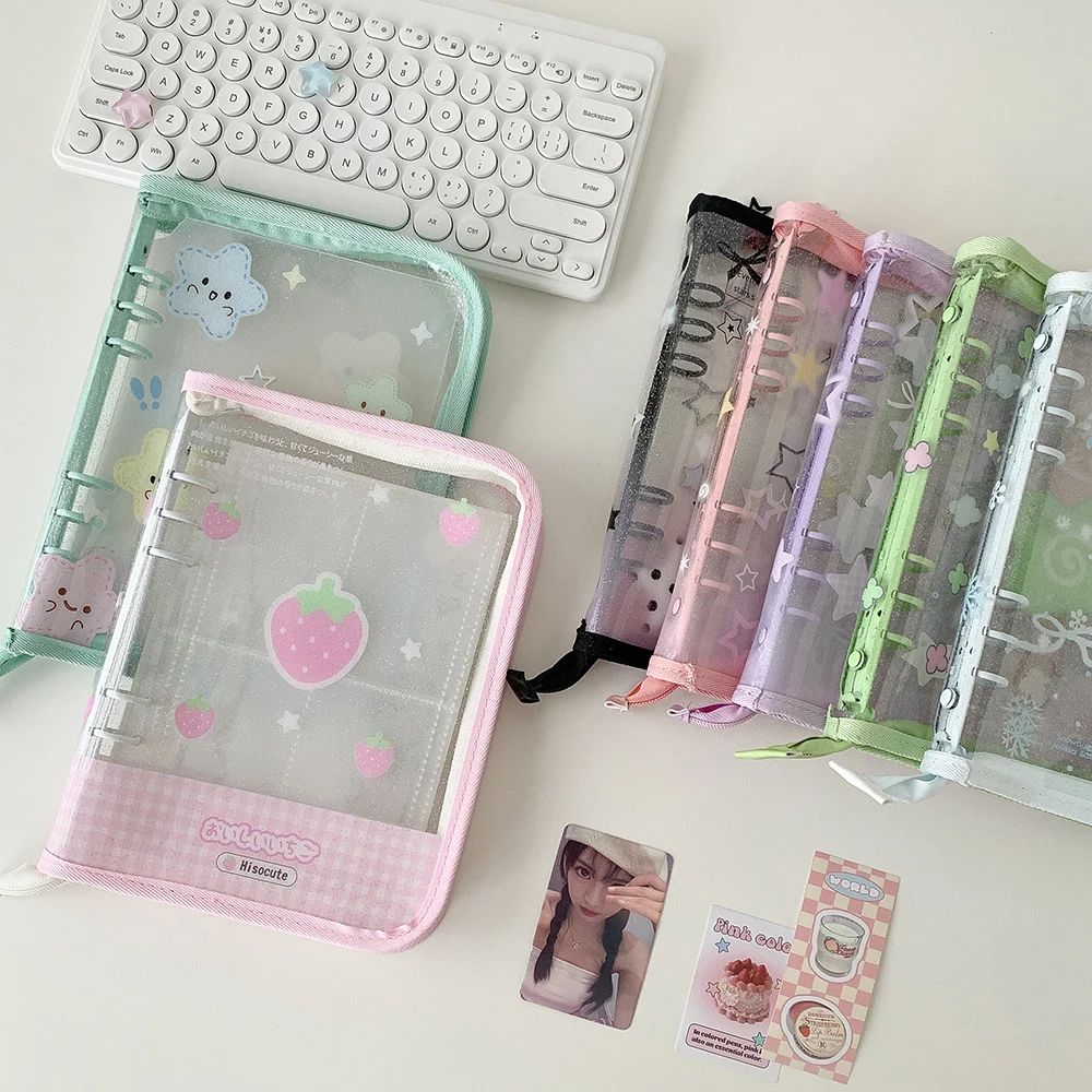 Hot selling Korean INS Fashion A5 PVC Zipper Loose leaf Album Cute Girl Idol Photos 4-Grid Storage Card Holder Photo Frame Gifts
