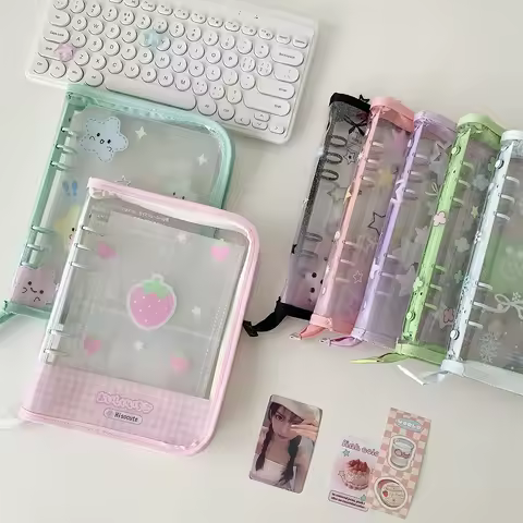 Hot selling Korean INS Fashion A5 PVC Zipper Loose leaf Album Cute Girl Idol Photos 4-Grid Storage Card Holder Photo Frame Gifts