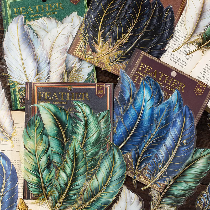 

1 стиль, 24 шт./пакет, перо, ПЭТ, штамповочные наклейки, креативный материал, справочник, сделай сам, декоративные наклейки для скрапбукинга