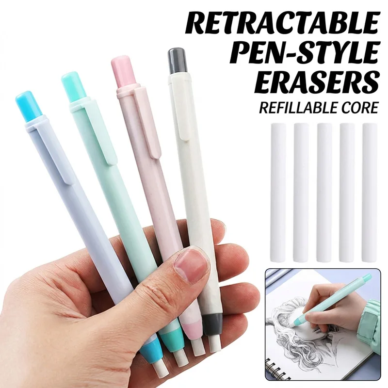 21PCS/SET Push Type Eraser Rubber With Replacement Core 20PCS Error Correction Tool School office Supplies
