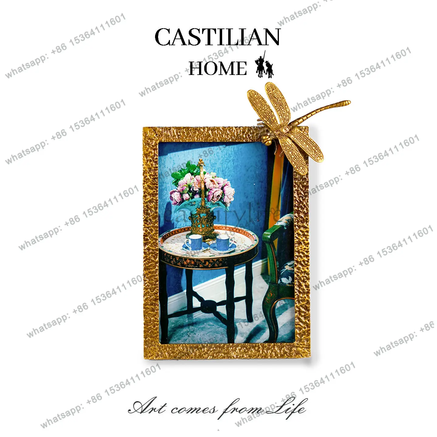 American retro metal photo frame table, living room entrance, study decorative frame art ornament C6094