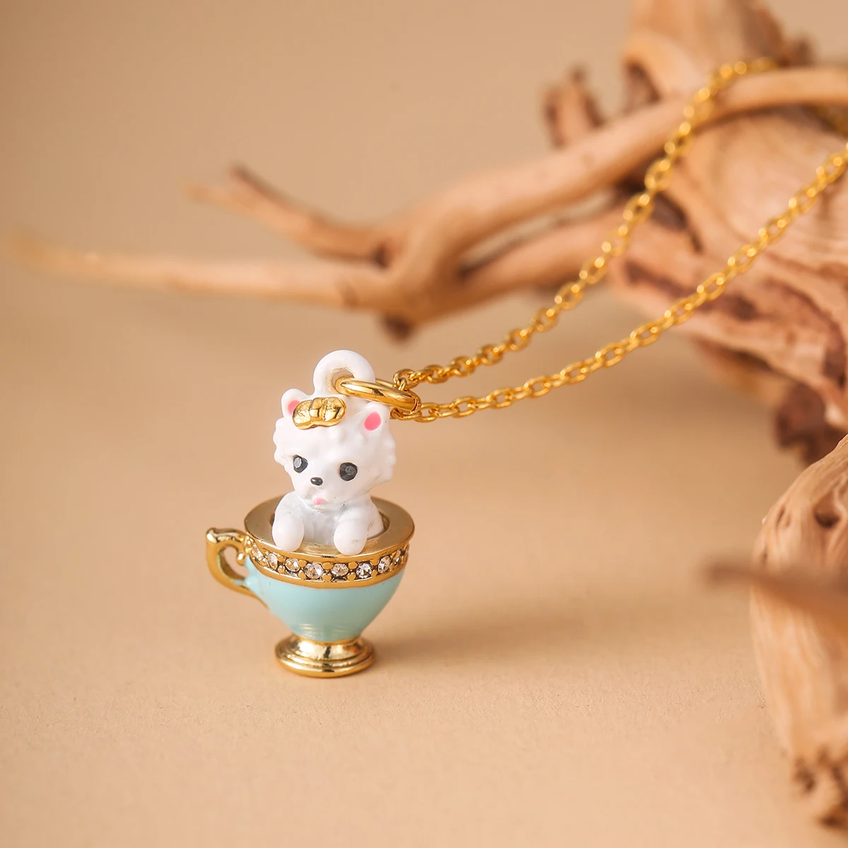 

1Pc Exquisite Stylish And Cute Teacup Dog Short Necklace,Trendy And Minimalist Style,Rhinestone-embellished Puppy Choker,Jewelry