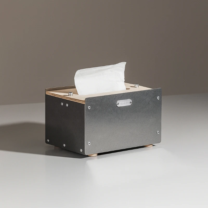 Modern Minimalist Floating Light Wooden Tissue Box with Stainless Steel Premium Storage Organizer for Home Decor