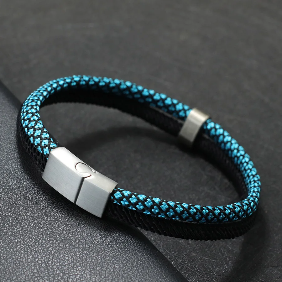 Grade A Mens Paracord Bracelet Stainless Steel Buckle Wrap Surfing Braclet Bicolor Macrame Braslet Handmade Marine String Joias