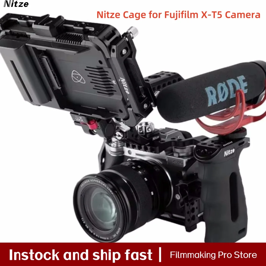 Nitze Cage for Fujifilm X-T5 Camera with Built-in NATO Rail and Arca Swiss Quick Release Plate