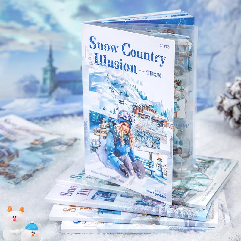 20-teiliges Basiscollage-Stickerbuch mit Wintermotiv, zarte Winterelemente für Journal-Basiscollage, Notizbuch-Dekor-Layouts