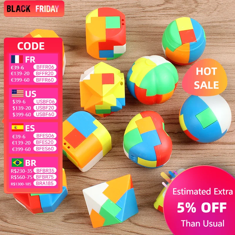 4Pcs Luban 3D Puzzle Magic Cube Intellectual Children Lock Brain Teaser Game Educational Toys for Kids Adult Antistress ﻿