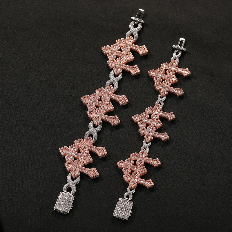 Hip Hop 3A+ CZ Stone Paved Bling Iced Out Infinity Cross Link Chain Bracelets for Men Rapper Jewelry Rose Gold Silver Color