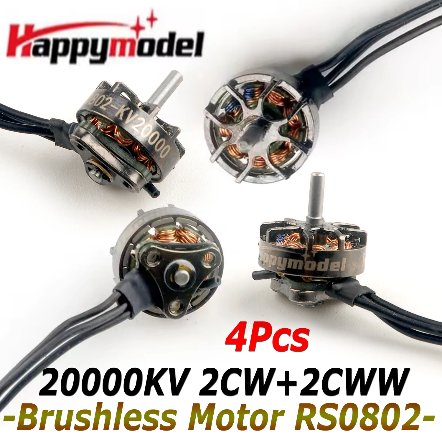 

HappyModel 4Pcs Waterproof RS0802 KV20000 1S Brushless Motor+1610 1.5mm 2CW+2CCW for RC Racing Freestyle Mobula7 HD Drones Parts