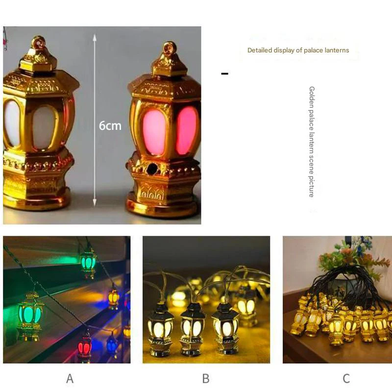 Solar Golden Party Decoration Lantern Iftar Mubarak Ramadan Led Lamp for Garden Home Bedromm Christmas Waterproof String Light