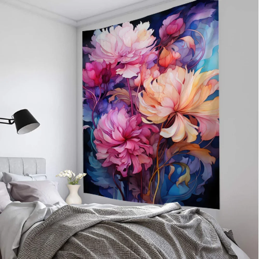 

Oil painting, flowers, tapestry, hippie, bohemian, living room decoration, yoga mat, home art, wall decoration, bedroom, retro