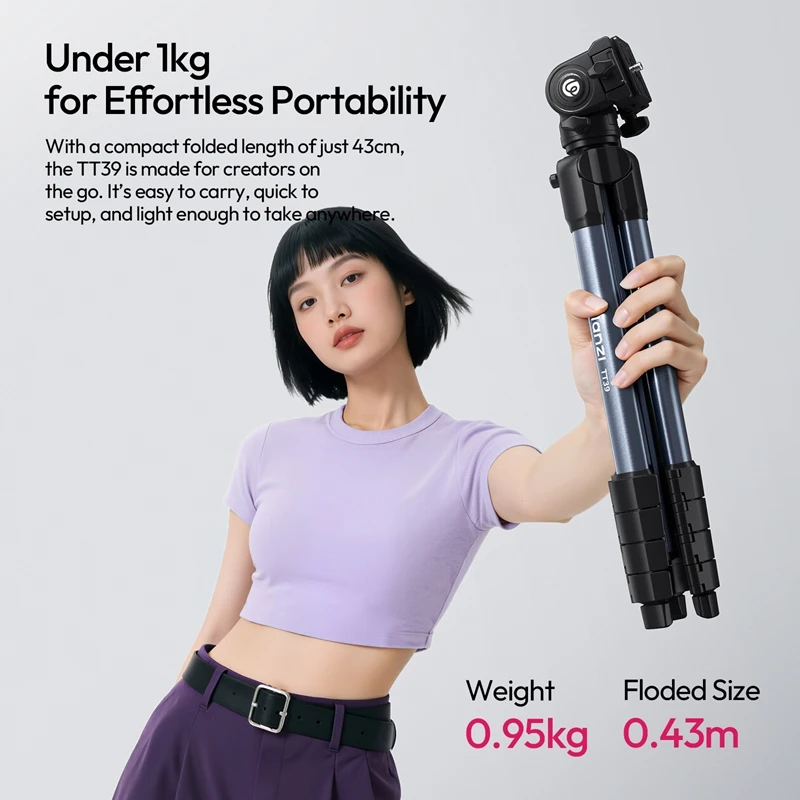 Ulanzi TT39 1.55M Video Camera Tripod Travel Tripod with 360° Panoramic Head Quick Horizontal & Vertical Switch Maxload 3KG
