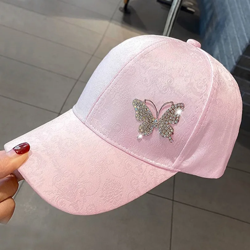 Rhinestone Butterfly Baseball Cap Women\'s Spring Summer Versatile Sunshade Hat Lace Pattern Baseball Cap