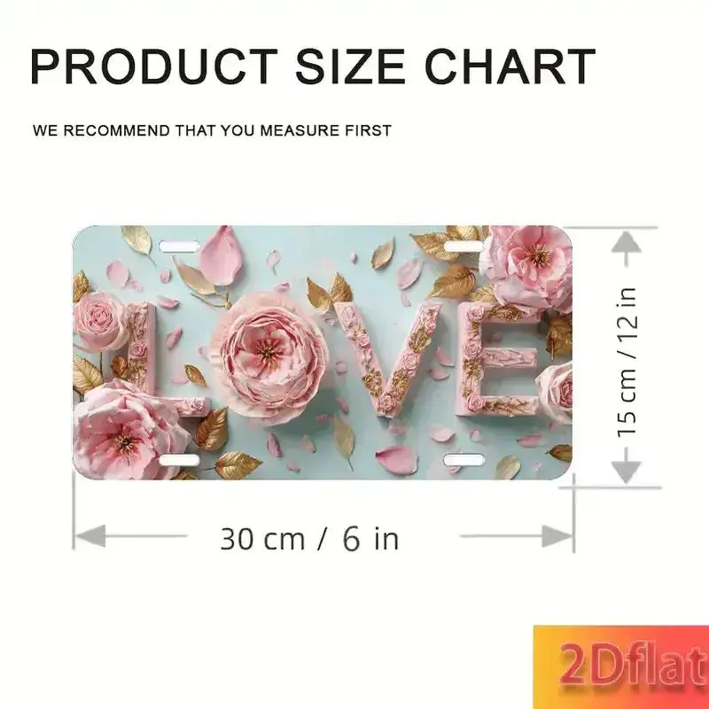 2D Flat 1pc, for Decorative Use Only, License Plate, Easy to Install, Oriental Ikebana Art, Pink Party Holiday Car Decoration