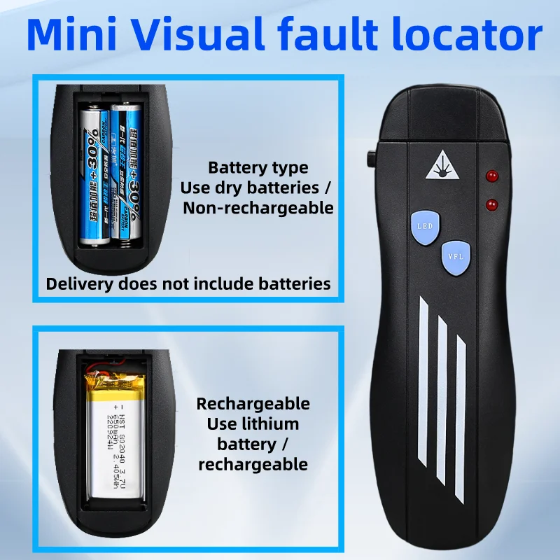 

Rechargeable/Dry Battery Mini Visual Fault Locator 1/10/20/30/50mW FTTH Fiber Optic Cable Tester Tools SC/FC/ST 2.5mm Interface