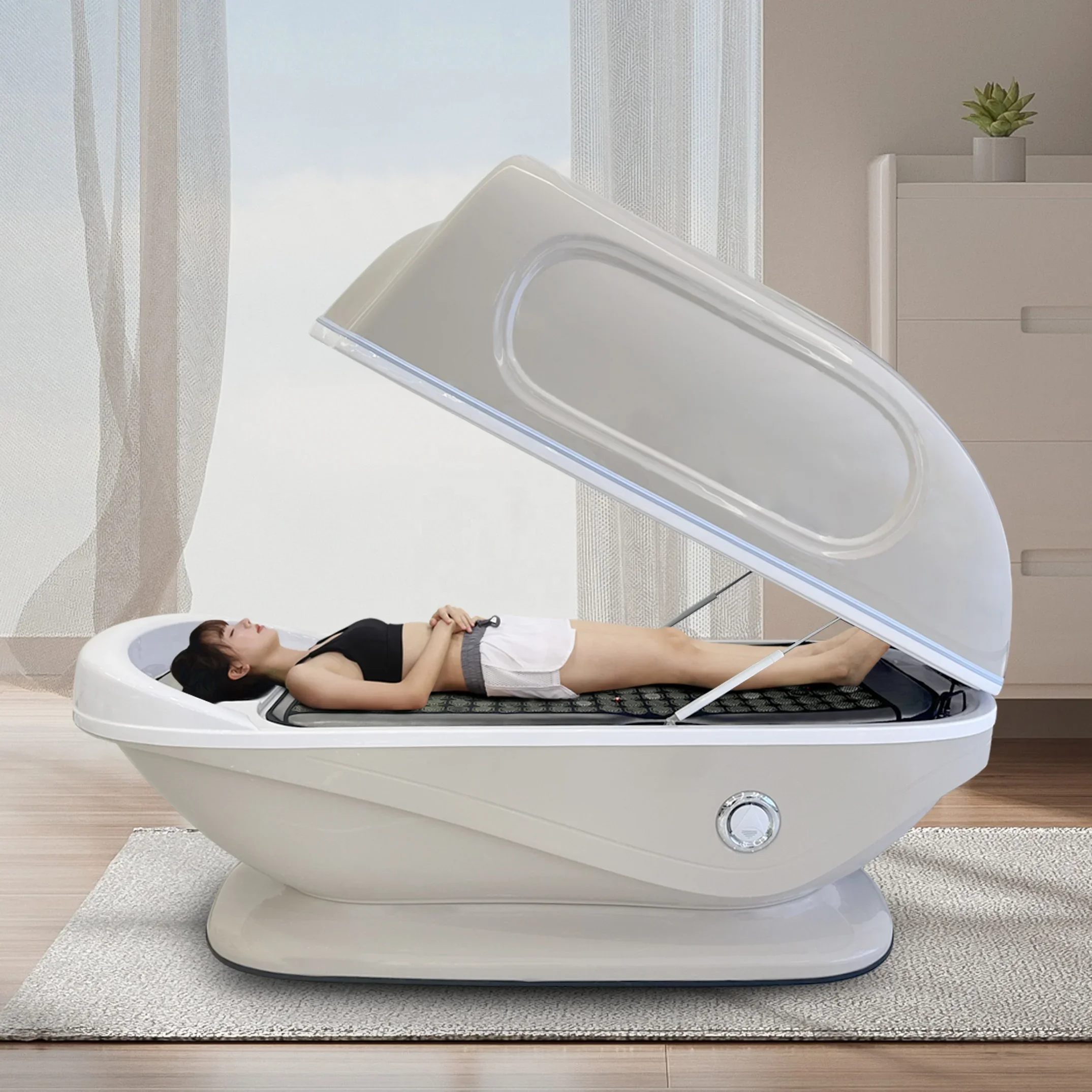 Fitness and Spa Wellness Equipment Led Light PEMF Therapy Far Infrared Sauna Capsule Pod with Vibration Massage