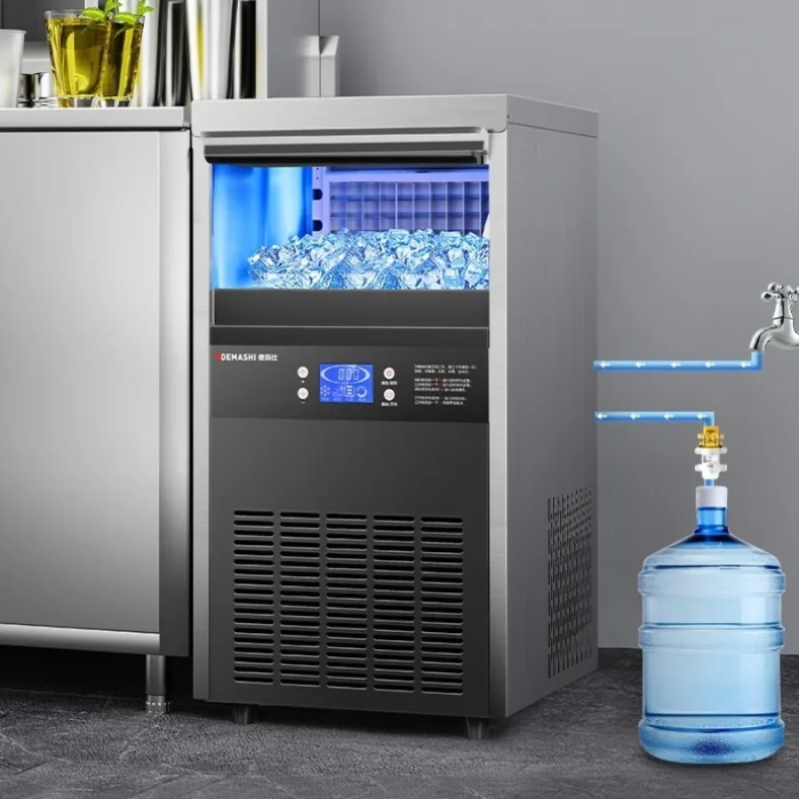 Large-capacity Ice Maker Large-sized Store Automatic Blue Light Ice Maker Glass Door Commercial Furniture Eismaschine ZYZBJ60