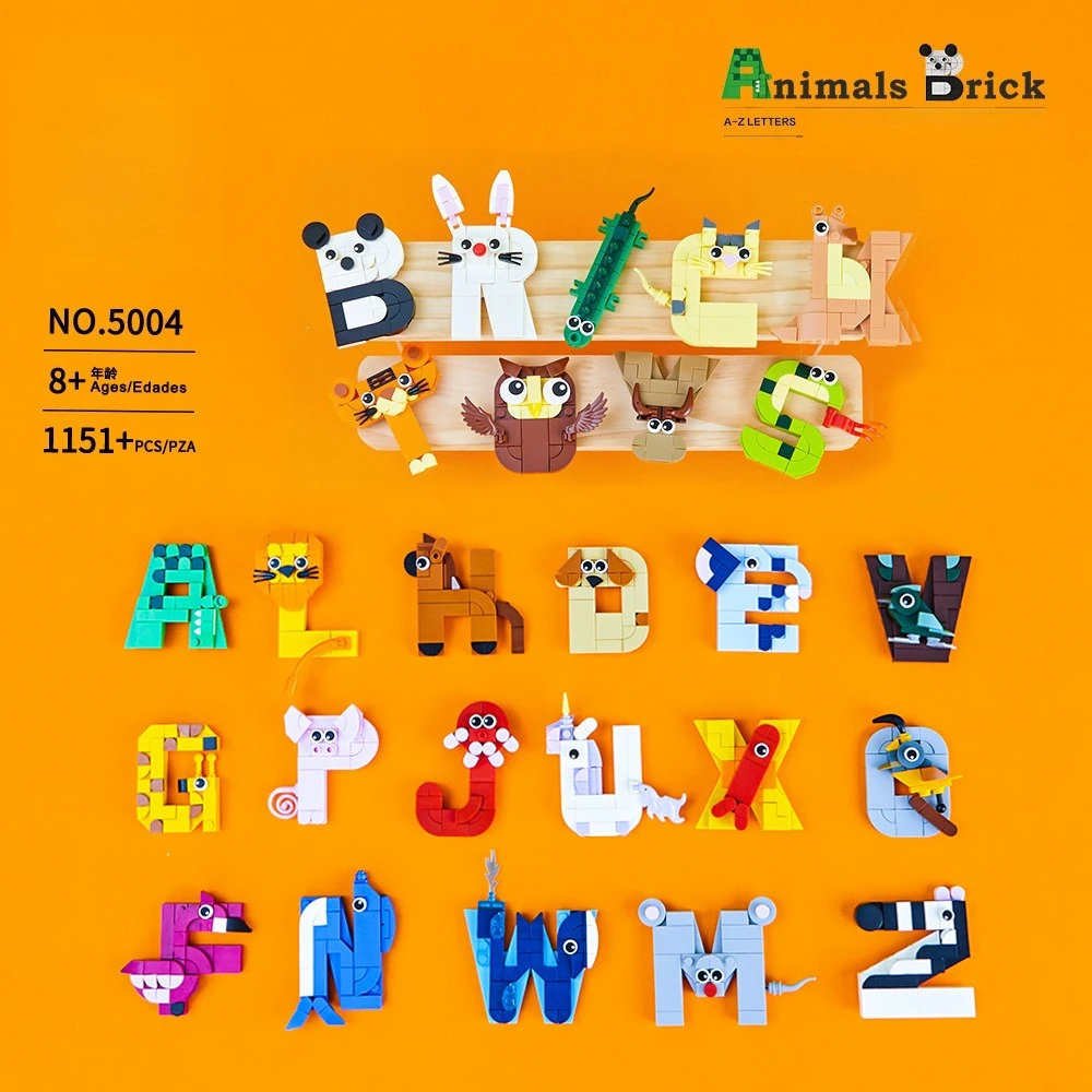 パズル 5004 動物デザイン アルファベット MOC ビルディングブロック クリエイティブ教育玩具 女の子組み立て済み小さなレンガ 男の子ホリデーギフト